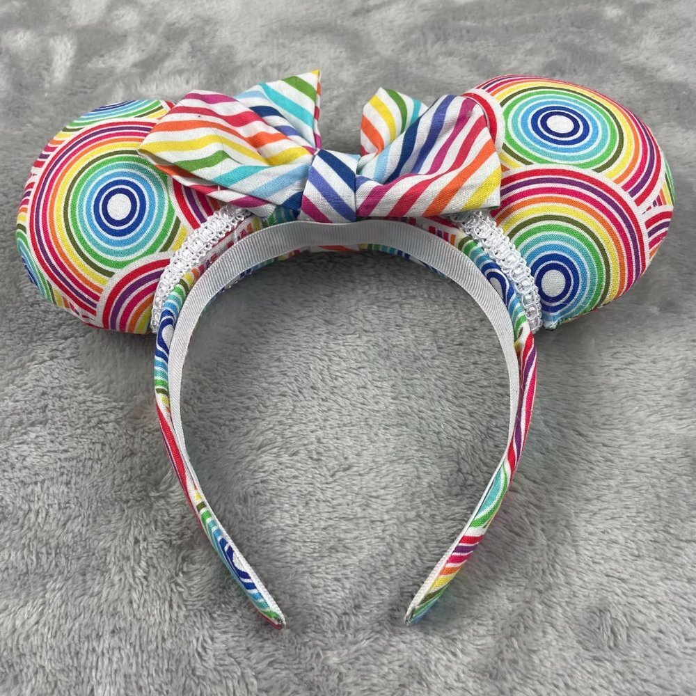 Disney Minnie Mouse Ears Rainbow Colored Custom Fit Adult Size - Picture 2 of 3